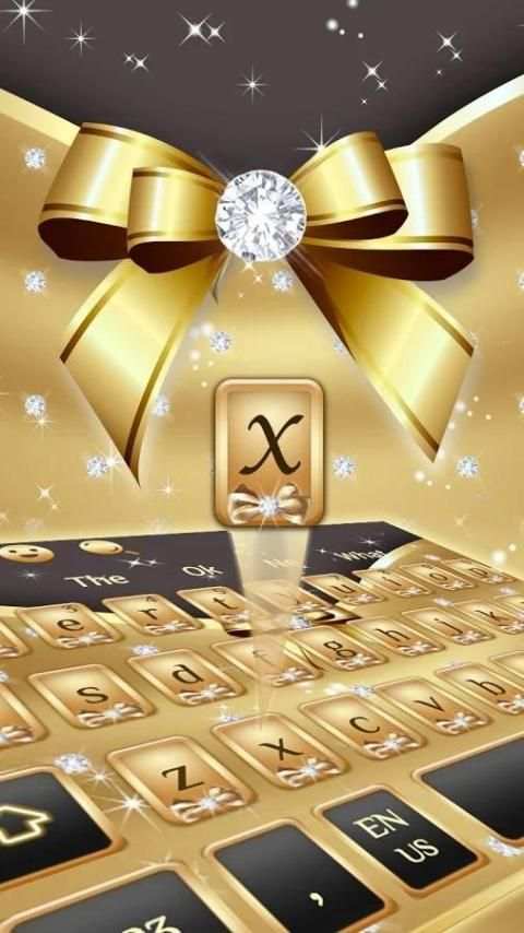 Silver Diamond Gold Ribbon Keyboard Theme स्क्रीनशॉट 1