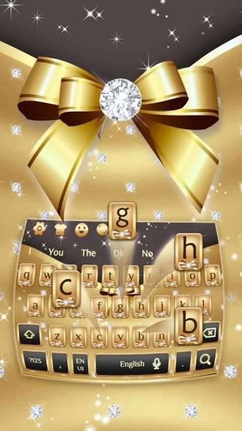 Silver Diamond Gold Ribbon Keyboard Theme स्क्रीनशॉट 2