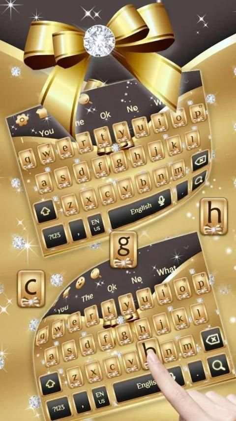 Silver Diamond Gold Ribbon Keyboard Theme स्क्रीनशॉट 3