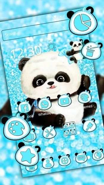 Lovely Blue Panda Glitter Theme screenshot 2