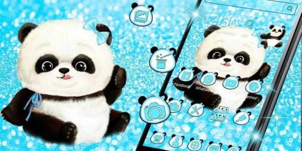 Lovely Blue Panda Glitter Theme screenshot 1