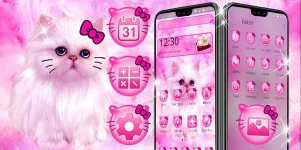 Pink Cute Cat Kitty Theme screenshot 1