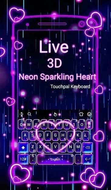 Live 3D Neon Sparkling Heart Keyboard Theme 8 تصوير الشاشة