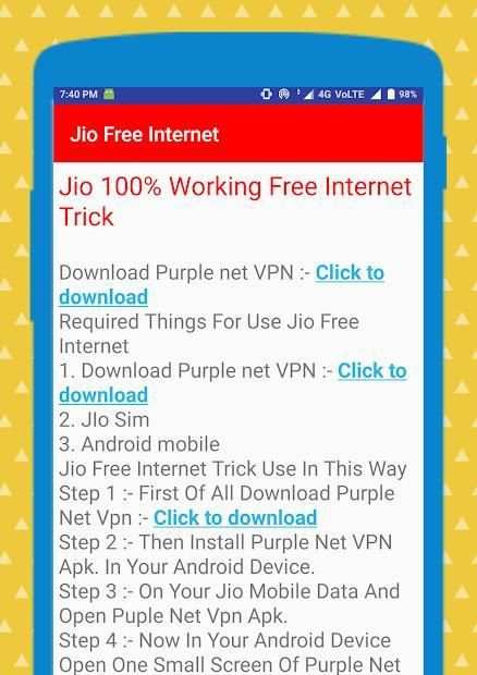 Jio Sim Free Internet Tricks screenshot 1