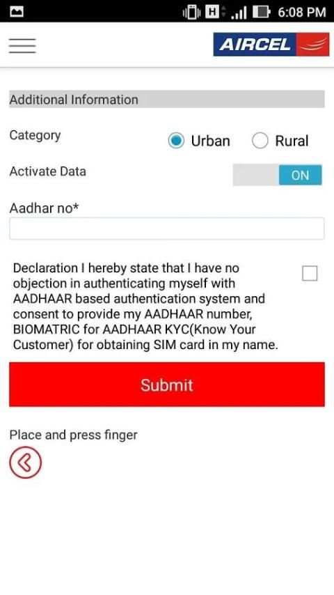 Aircel eKYC स्क्रीनशॉट 1