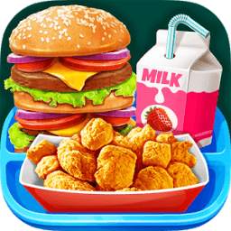 School Lunch Food - Burger, Popcorn Chicken & Milk