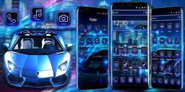 Tema Mobil Neon Biru screenshot 1
