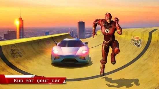 Super Flash Pahlawan Mega Lereng Balap Stunts screenshot 1