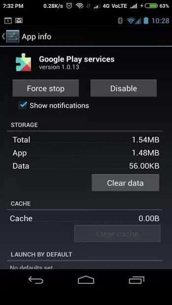 Play services and Error information screenshot 2