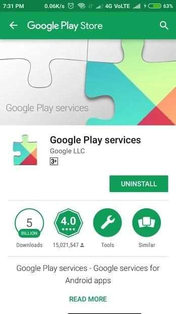 Play services and Error information screenshot 3