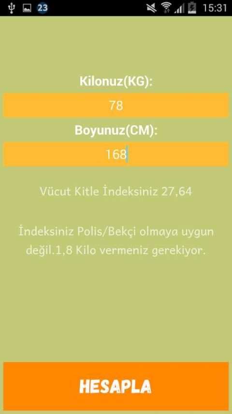 Beden Kitle İndeksi Hesaplama screenshot 1