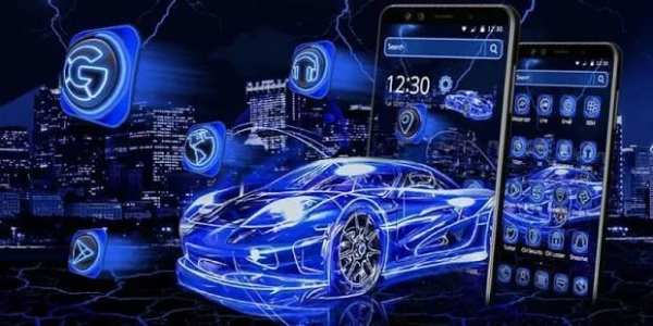 Tema Mobil Biru Neon Racing screenshot 1