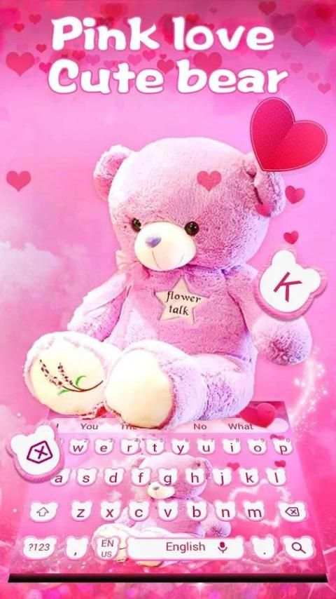 Pink Love Cute Bear Keyboard Theme screenshot 3