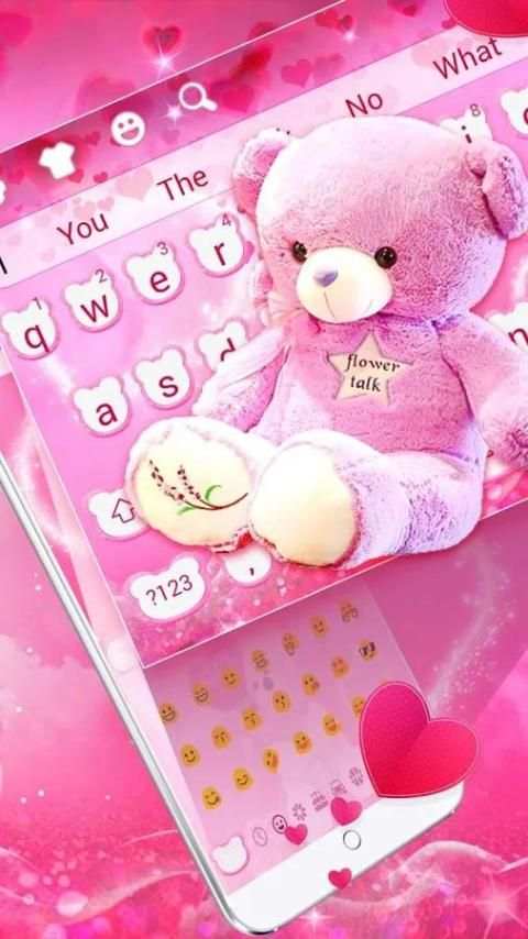 Pink Love Cute Bear Keyboard Theme screenshot 1