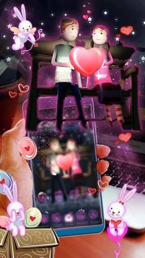 3D Valentine Couple Night Theme screenshot 4