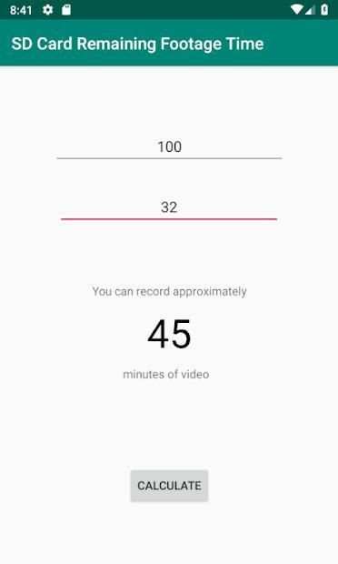SD Card Footage Remaining Calculator screenshot 1