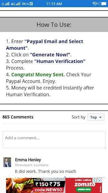 Paypal Money Adder स्क्रीनशॉट 1