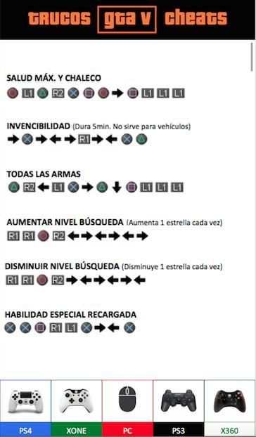 Trucos Cheats GTA 5 screenshot 5