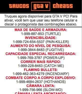 Trucos Cheats GTA 5 screenshot 1