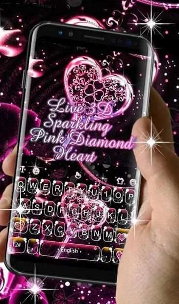 Live 3D Pink Diamond Heart Keyboard Theme screenshot 6
