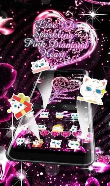 Live 3D Pink Diamond Heart Keyboard Theme screenshot 4