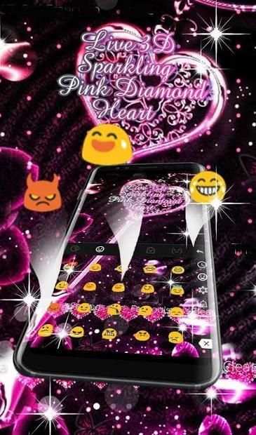 Live 3D Pink Diamond Heart Keyboard Theme screenshot 5