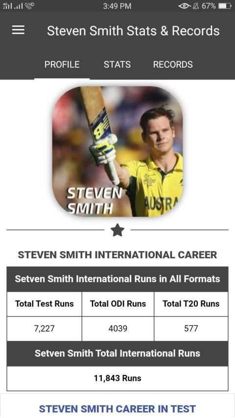 Steven Smith Stats, Records, Cricket Career स्क्रीनशॉट 4