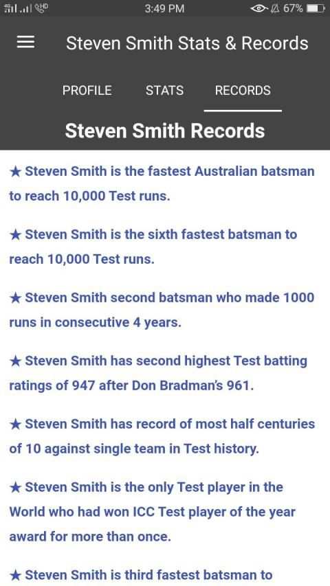Steven Smith Stats, Records, Cricket Career स्क्रीनशॉट 1