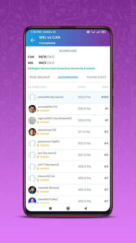 11Wickets: Daily Fantasy Cricket screenshot 1