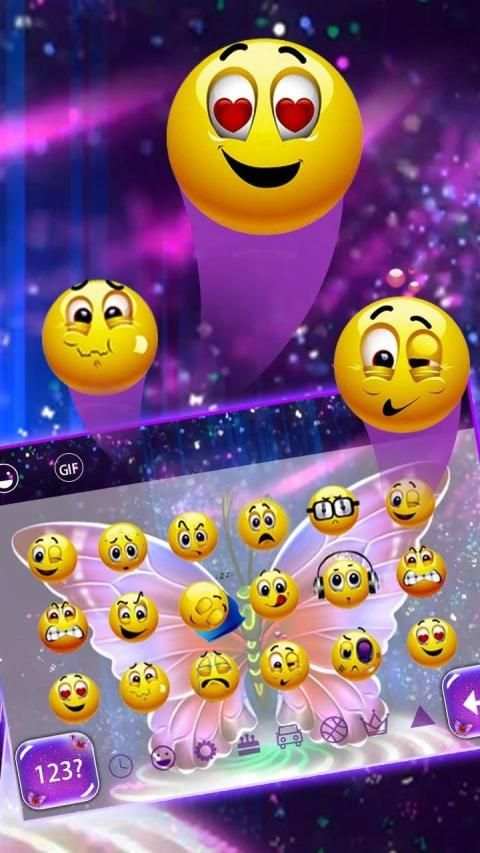 Purple Crystal Butterfly Keyboard Theme स्क्रीनशॉट 1