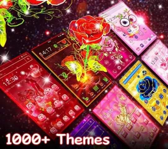 3D Neon Red Rose Launcher स्क्रीनशॉट 1