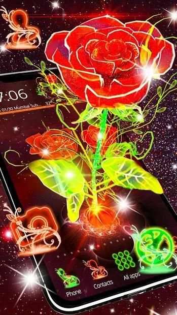 3D Neon Red Rose Launcher स्क्रीनशॉट 2