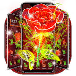 3D Neon Red Rose Launcher आइकन