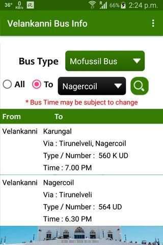 Velankanni Bus Info screenshot 1