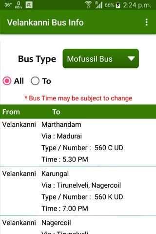 Velankanni Bus Info screenshot 2