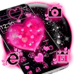 Pink Neon Bright Heart Theme आइकन