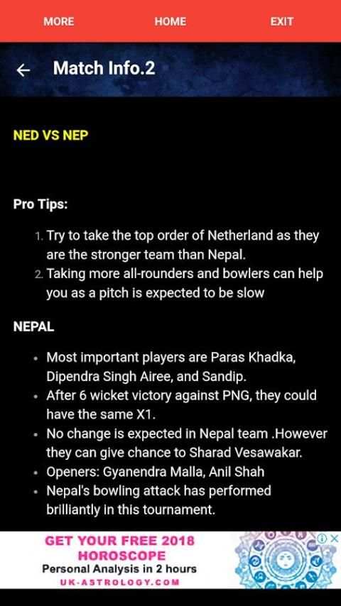 Dream11 Pro Tips स्क्रीनशॉट 2