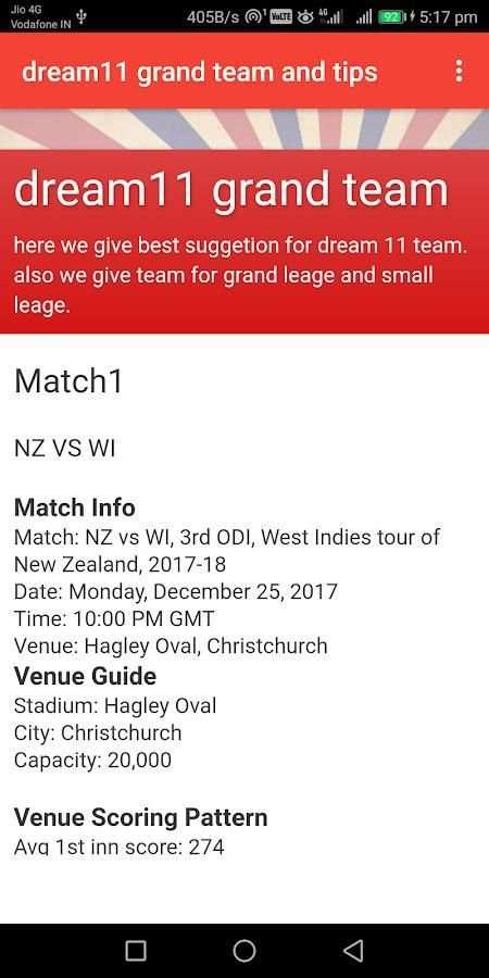dream11 grand team and tips screenshot 2