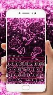 Sparkling Pink Neon Roses Keyboard screenshot 1