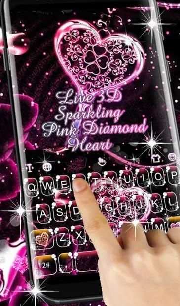 Live 3D Pink Diamond Heart Keyboard Theme screenshot 7