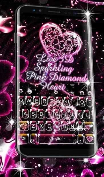 Live 3D Pink Diamond Heart Keyboard Theme screenshot 8
