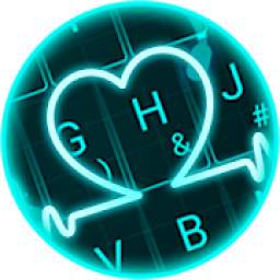 Live Neon Blue Heart Keyboard Theme