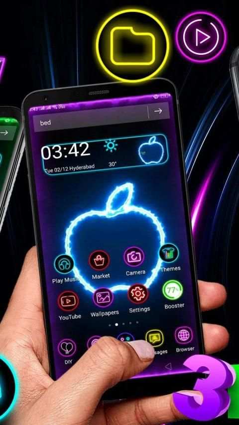 3D Neon Live Apple Theme screenshot 2