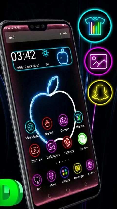 3D Neon Live Apple Theme screenshot 1