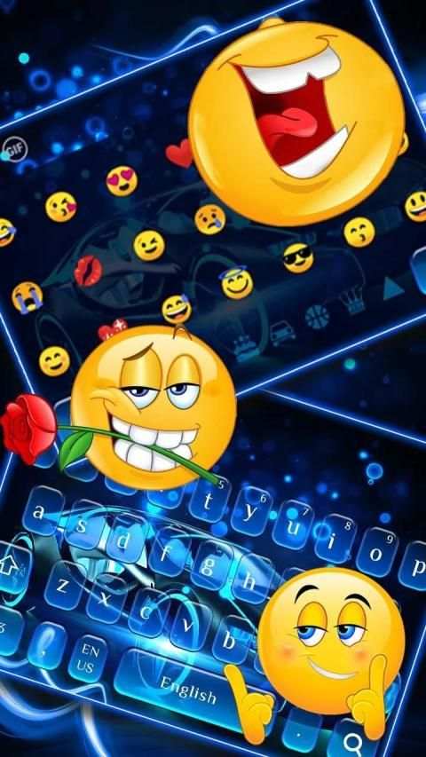 Neon Blue Sports Car Keyboard Theme स्क्रीनशॉट 1