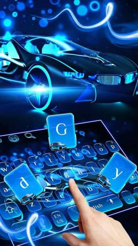 Neon Blue Sports Car Keyboard Theme स्क्रीनशॉट 2