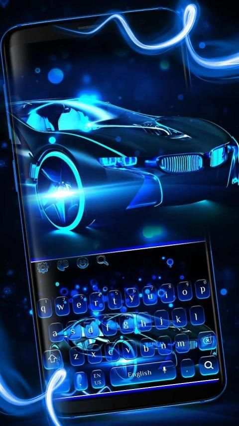 Neon Blue Sports Car Keyboard Theme स्क्रीनशॉट 3