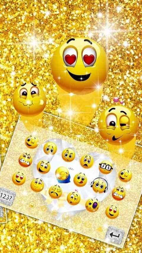 Shiny Gold Heart Diamond Keyboard स्क्रीनशॉट 1