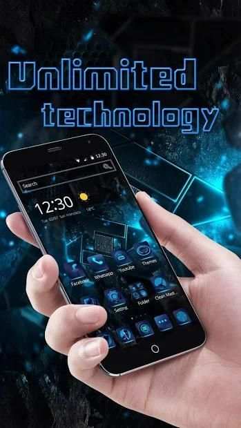 Blue Tech Cube Neon Theme screenshot 1