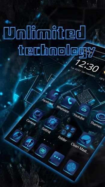 Blue Tech Cube Neon Theme screenshot 2